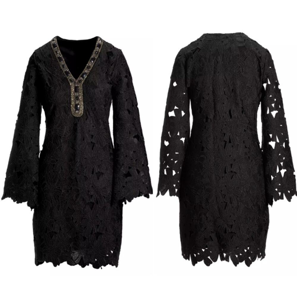 Boston Proper Black Bell Sleeve Mini Dress